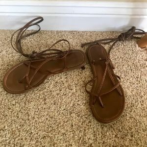 Altar’d State Brown Leather Lace-up Sandals